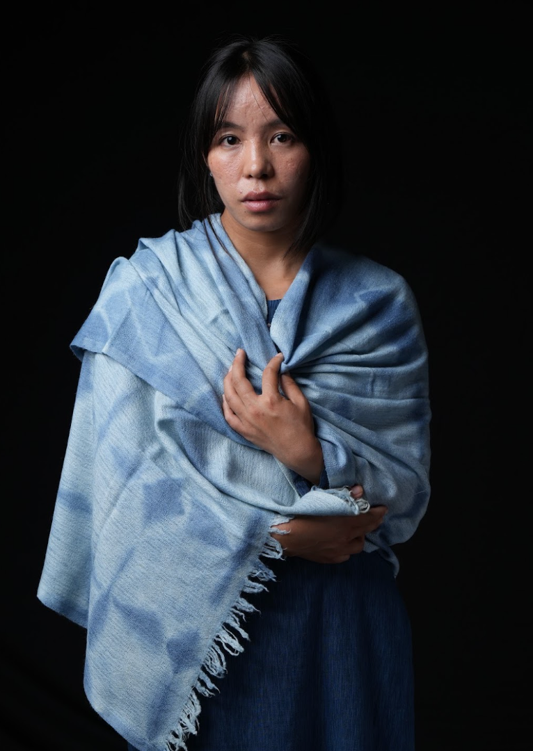Ri Bong Tie Dyed Plain Stole (Design D) - Indigo (Blue)