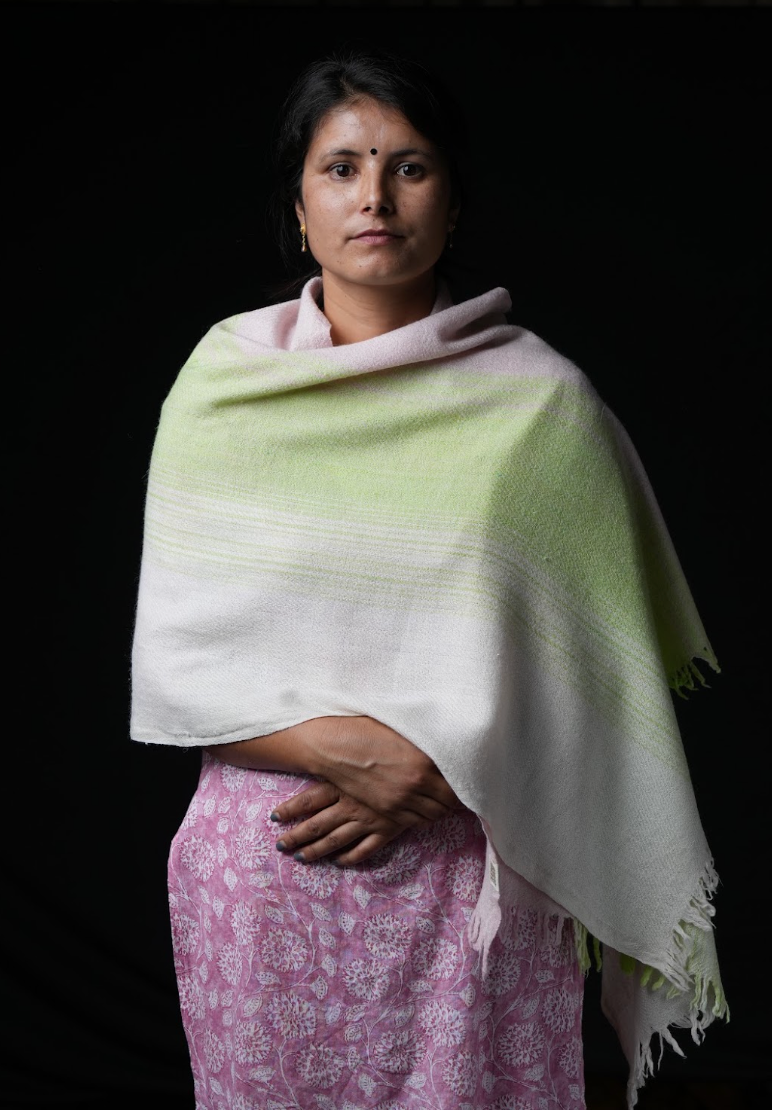 Ri Bong Mixed Dyed Herringbone Stole - Mulberry (Green)