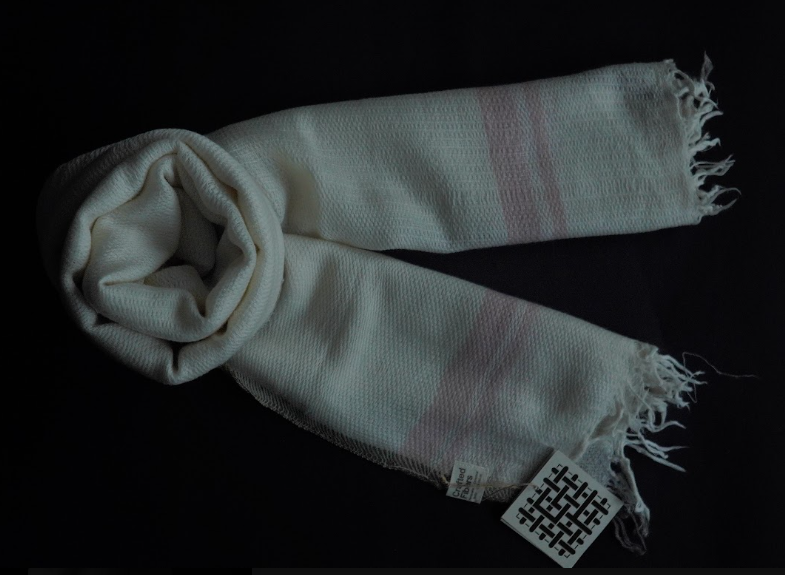 Ri Bong Fishnet Border Stripe Stole - White