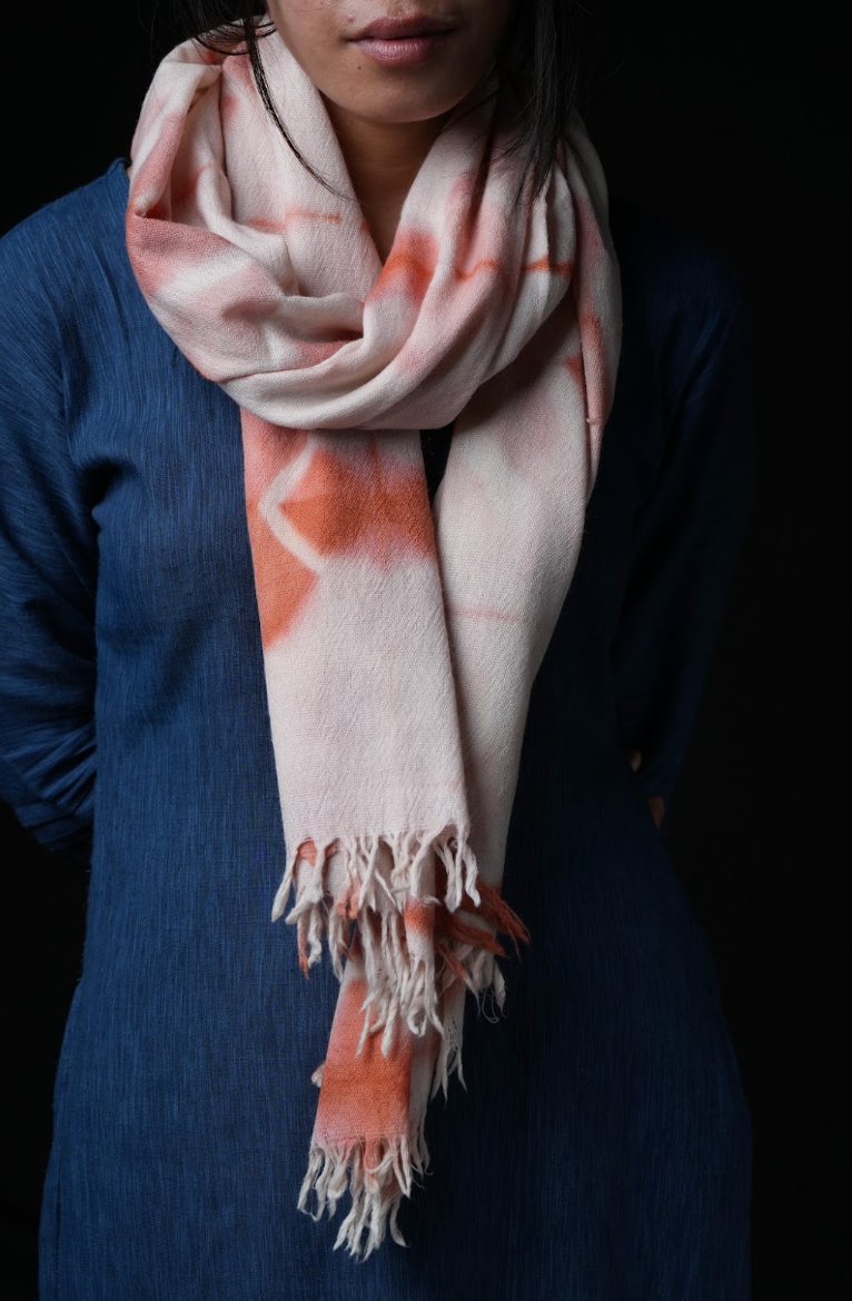 Ri Bong Tie Dyed Plain Stole (Design D) - Madder (Red)