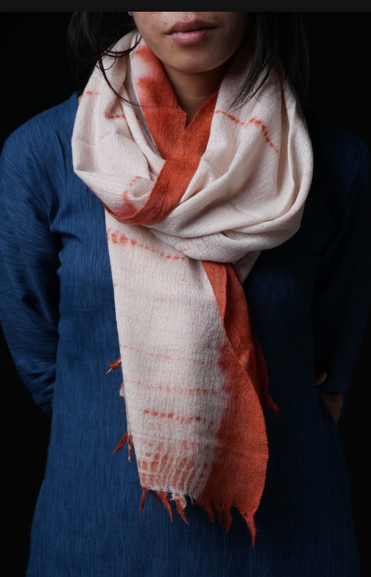Ri Bong Tie Dyed Plain Stole (Design E) - Madder (Red)