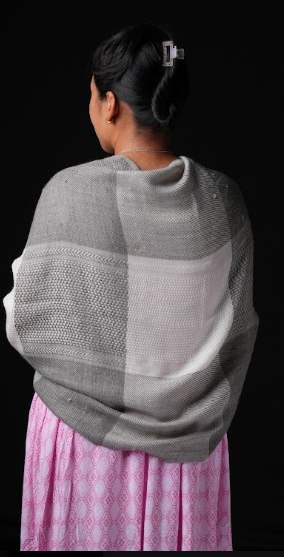 Ri Bong Checks Straight Twill Stole - Grey