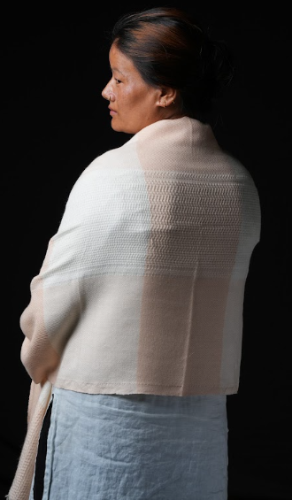 Ri Bong Checks Straight Twill Stole - Fawn