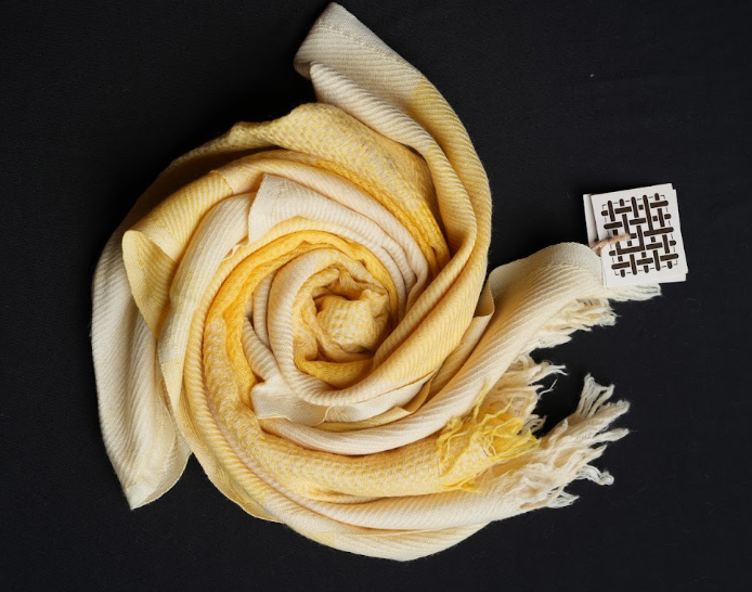 Ri Bong Checks Straight Twill Stole - Turmeric