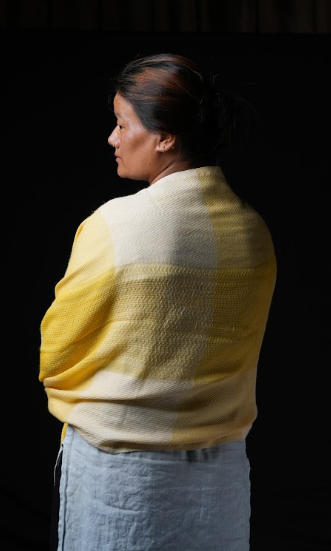 Ri Bong Checks Straight Twill Stole - Turmeric
