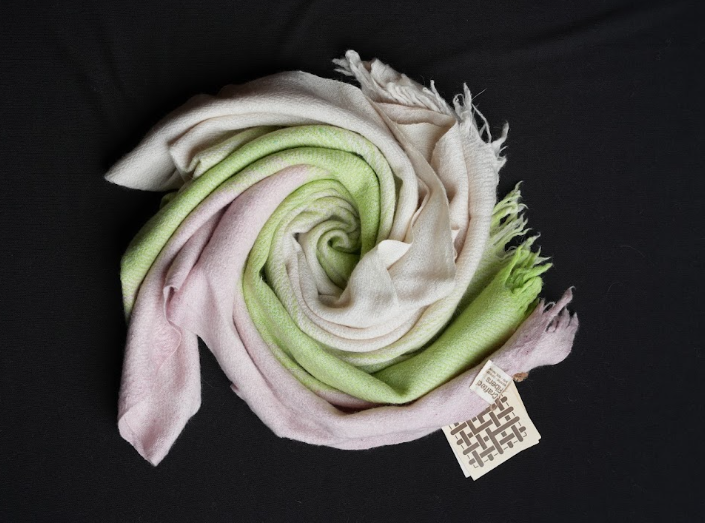 Ri Bong Mixed Dyed Herringbone Stole - Mulberry (Green)