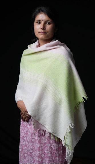 Ri Bong Mixed Dyed Herringbone Stole - Mulberry (Green)