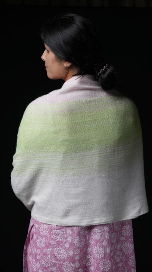 Ri Bong Mixed Dyed Herringbone Stole - Mulberry (Green)