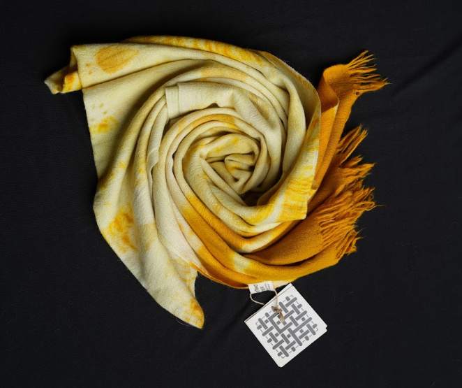 Ri Bong Tie Dyed Plain Stole (Design A) - Turmeric (Yellow)
