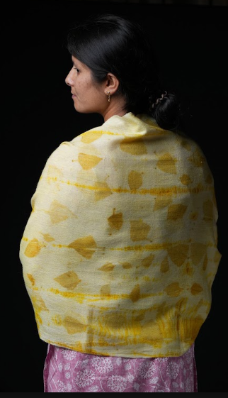 Ri Bong Tie Dyed Plain Stole (Design A) - Turmeric (Yellow)