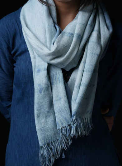 Ri Bong Tie Dyed Plain Stole (Design E) - Indigo (Blue)