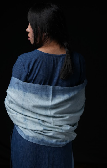 Ri Bong Tie Dyed Plain Stole (Design E) - Indigo (Blue)