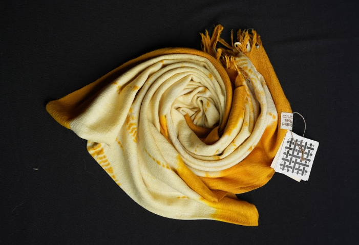 Ri Bong Tie Dyed Plain Stole (Design E) - Turmeric (Yellow)