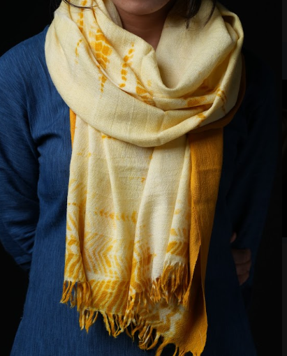 Ri Bong Tie Dyed Plain Stole (Design E) - Turmeric (Yellow)