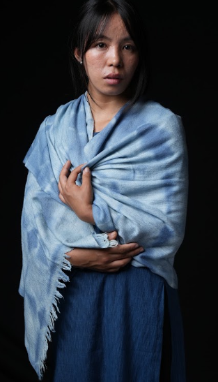Ri Bong Tie Dyed Plain Stole (Design D) - Indigo (Blue)