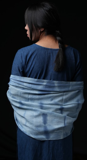 Ri Bong Tie Dyed Plain Stole (Design D) - Indigo (Blue)