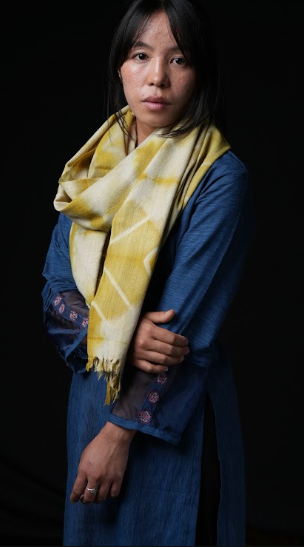 Ri Bong Tie Dyed Plain Stole (Design D) - Onion Skin (Green)