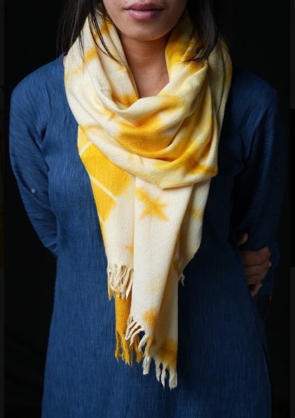 Ri Bong Tie Dyed Plain Stole (Design D) - Turmeric (Yellow)