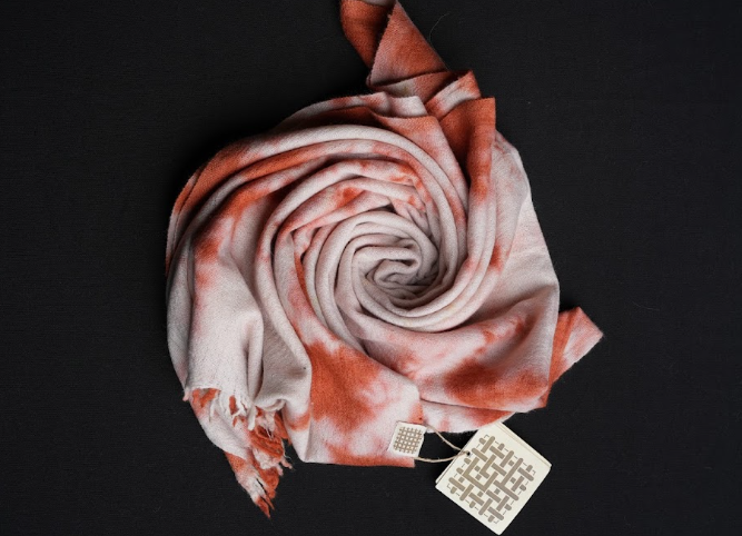 Ri Bong Tie Dyed Plain Stole (Design C) - Madder (Red)