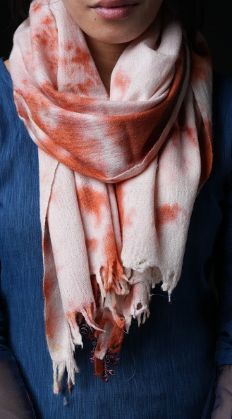 Ri Bong Tie Dyed Plain Stole (Design C) - Madder (Red)