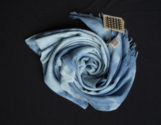 Ri Bong Tie Dyed Plain Stole (Design C) - Indigo (Blue)