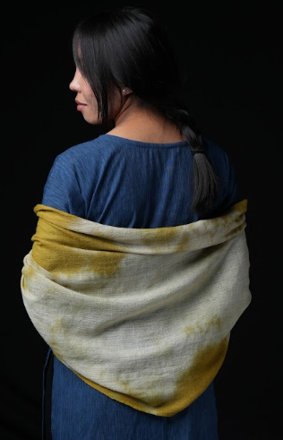 Ri Bong Tie Dyed Plain Stole (Design C) - Onion Skin (Green)