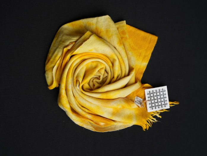 Ri Bong Tie Dyed Plain Stole (Design B) - Turmeric (Yellow)
