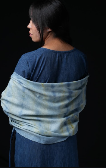 Ri Bong Tie Dyed Plain Stole (Design B) - Indigo (Blue)